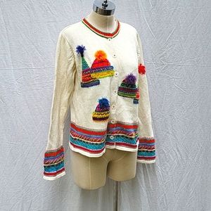 Vintage Susan Bristol cardigan, multicolored, party hats, sz L